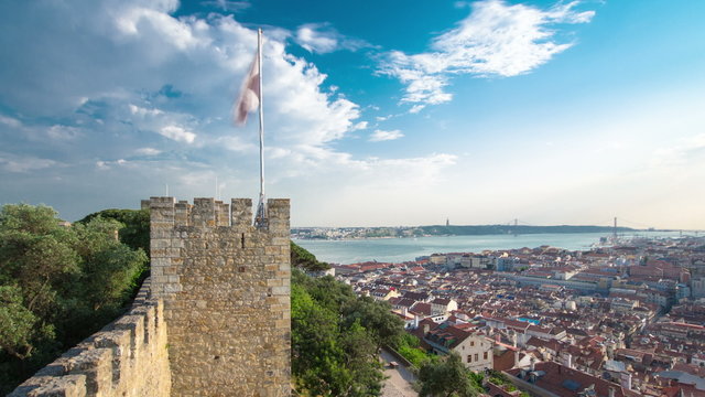 View of the historical Lisbon Baixa downtown and Tagus River