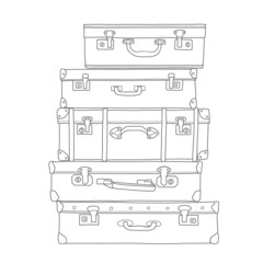 Sketch of the suitcases on white background, isolated