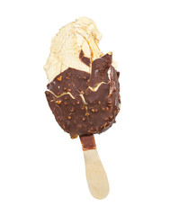 Vanilla ice cream with soft caramel in chocolate glaze