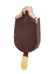 Chocolate ice cream in the glaze of dark chocolate