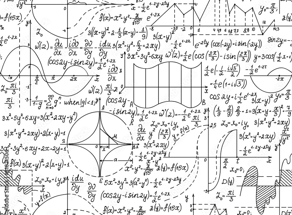 Wall mural math vector seamless with figures, equations and formulas