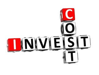 3D Crossword Invest Cost over white background.