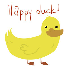 Vector cartoon flat Happy Duck postcard.