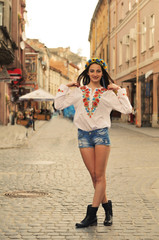 ukrainian gilr portrait on street in Lviv