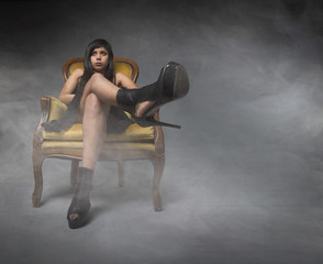 Obraz na płótnie Canvas aggressive heels in a cloud and fog room