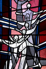 Happy people in stained glass