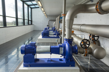 Modern water pumps in a water plant in Denmark station