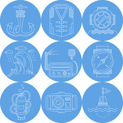 Blue round marine icons