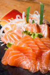 Japanese raw fish or sashimi served on a plate