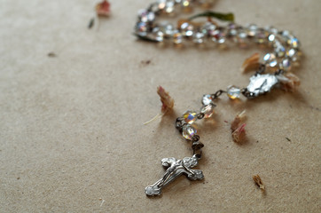 Crystal rosary beads, Holy Cross, Catholic symbols