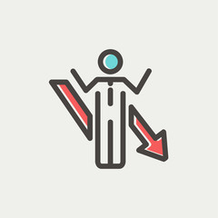 Man with arrow down thin line icon