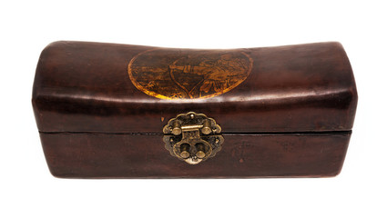 Brown vintage casket on white background