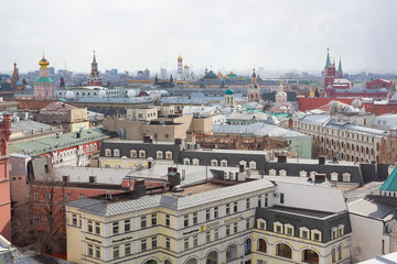 Fototapeta na wymiar Panoramic view of the building from the roof of Moscow in cloudy