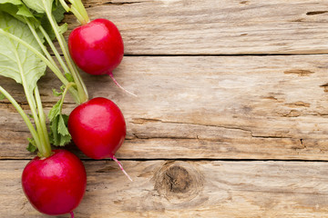 Radish on the wooden table.