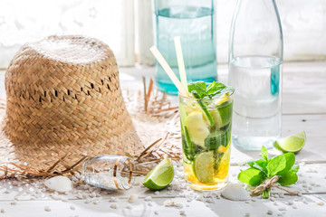 Cold summer drink with mint leaf