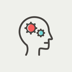 Human head with gear thin line icon