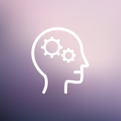 Human head with gear thin line icon