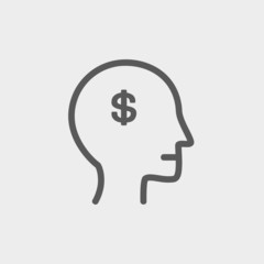 Head with dollar symbol thin line icon