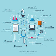 Healthcare and medical research infographic set. Flat style.