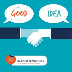 Handshake with speech bubbles good idea.