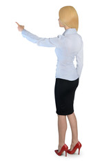 Business woman pointing back