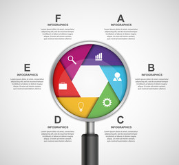 Abstract infographic with a magnifying glass.