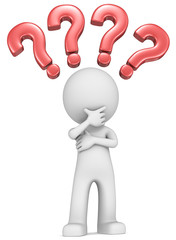 FAQ.The dude 3D character and 4 red question marks.