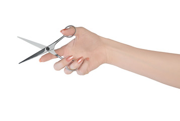 Woman hand holding scissors