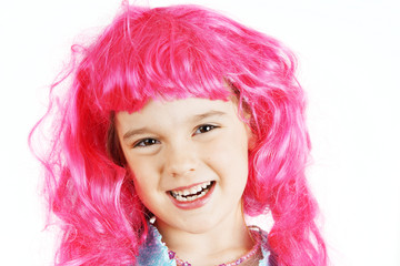 Little girl with pink wig