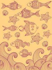 Sea ornate fish vector set