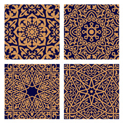 Arabic geometric seamless patterns with foliage elements