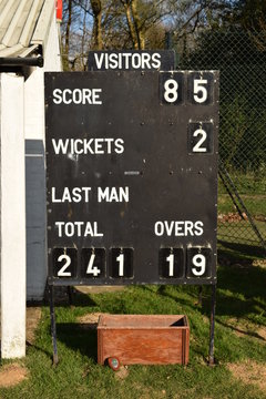 Traditional Village Cricket Scoreboard In England