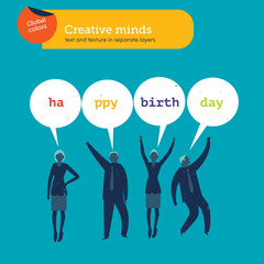 People saying happy birthday with speech bubbles