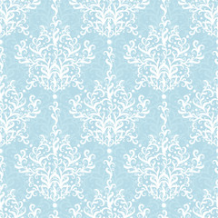 Vintage vector light blue branches damask seamless pattern