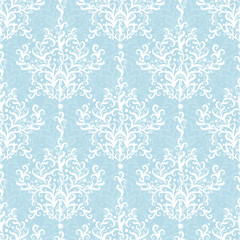 Vintage vector light blue branches damask seamless pattern