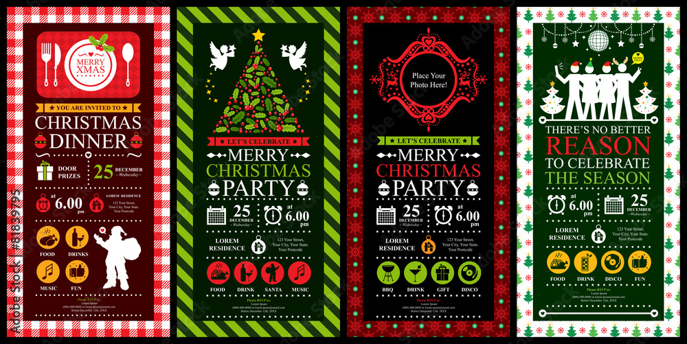 Wall mural christmas party invitation card sets