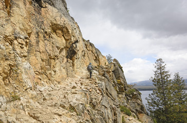 Hiking up a Rocky trail in the Mountains