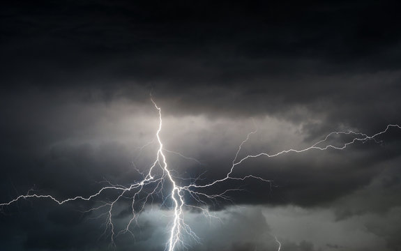 Heavy summer storm bringing thunder, lightnings and rain