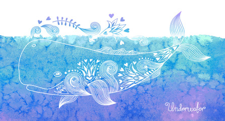 Watercolor card with whale © baksiabat
