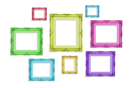 Vintage colorful photo frames isolated on white background,Templ