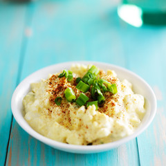 deviled egg spread with paprika and green onions