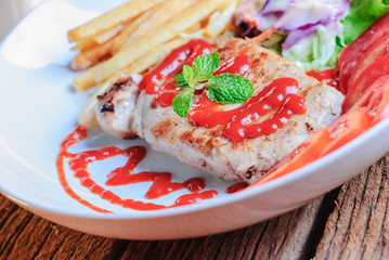 Beautiful pork steak with vegetables