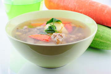 Clear Soup with Vegetables and Meatballs