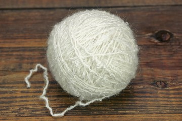 White Wool Roll On Wood Background
