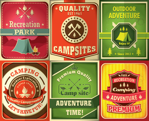 Vintage camping poster design set