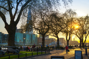 LONDON, UK - APRIL15, 2015: Tower park in sun set.
