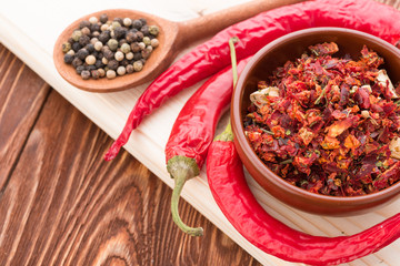 Chili papper on wooden