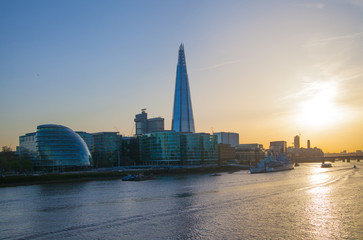 LONDON, UK - APRIL15, 2015: Shard of glass in sunset.