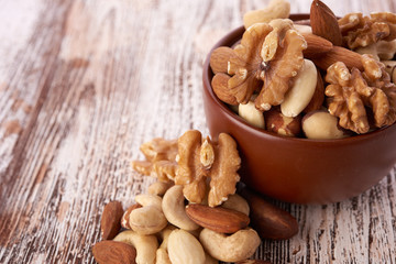 Mix nuts  on wooden background