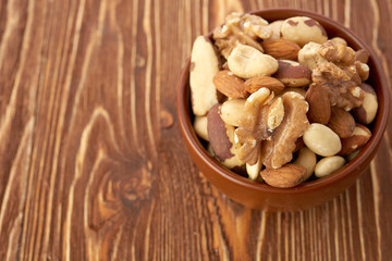 Mix nuts  on wooden background